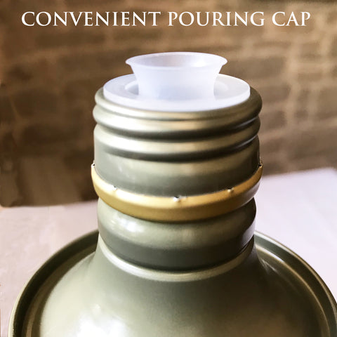 An Extra Virgin Olive Oil - 750mL DAMAGED TIN from Villa Cappelli with a lid on it for shipping overseas.